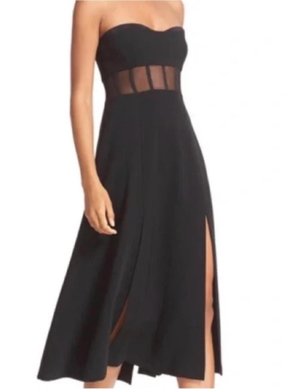 Cinq à Sept Strapless Corset Mesh Midi Dress Black Size 0